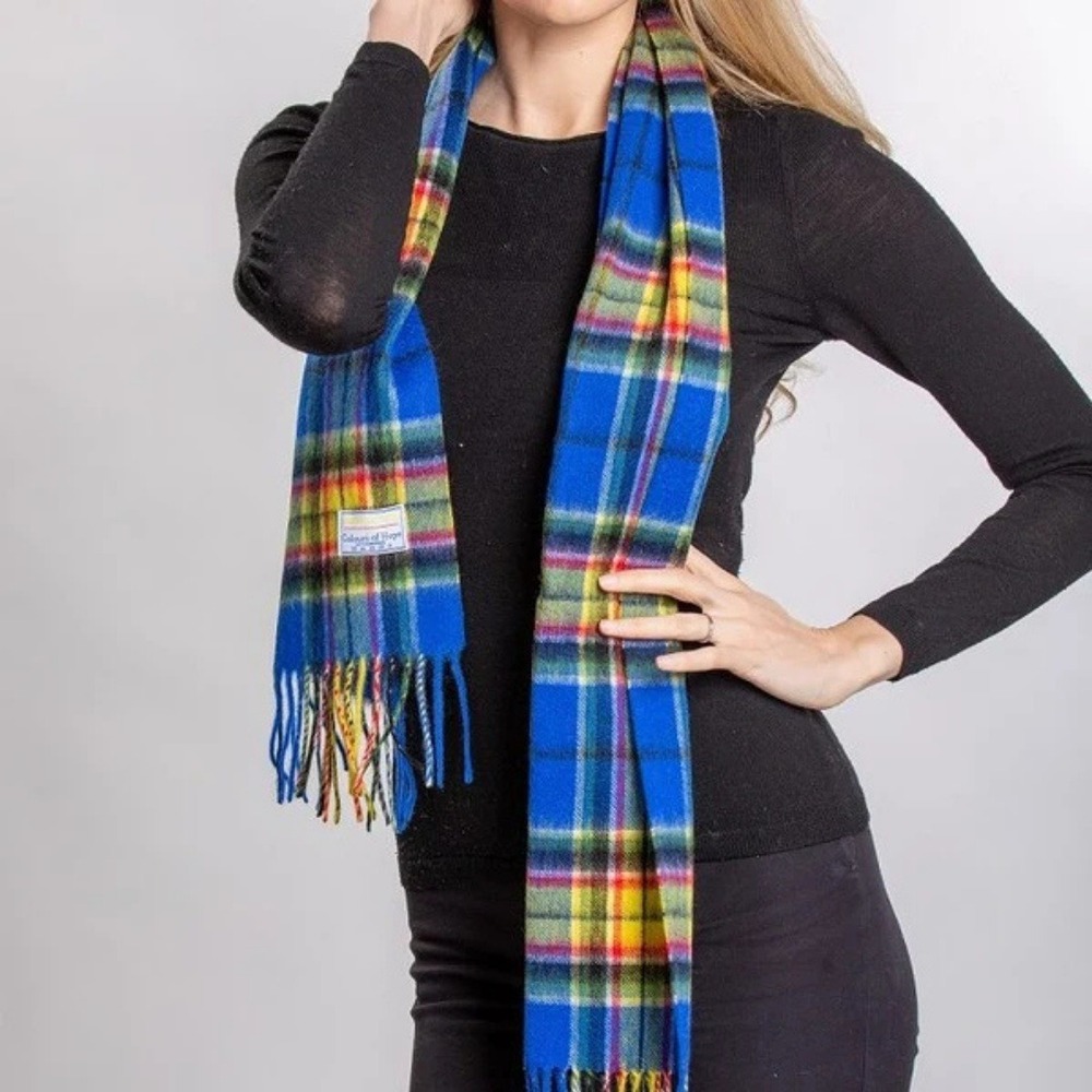 Patrick King Scarf Colours of Hope Long 100% Lambswool Scarf Tartan Plaid Preppy